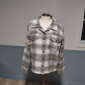 Lucky Brand Green and White Checkered Shirt Jacket